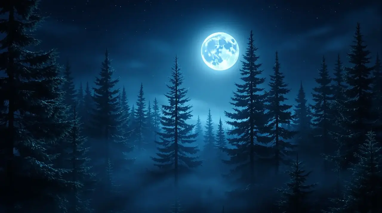 日本在线 月夜杉林主题背景
